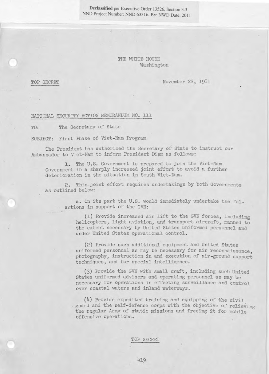 Kennedy orders initial phase of Vietnam war